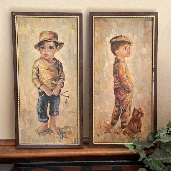 Vintage Prints by M. Medeiros Portrait “Jacky Boy” & “Not Guilty” Framed - Picture 1 of 7